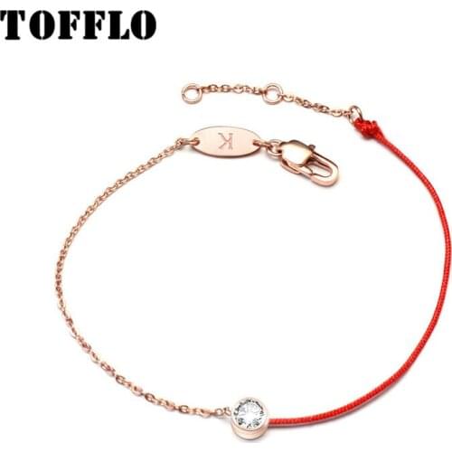 TOFFLO Stainless Steel Jewelry Lucky Red Rope Belt Drill Chain Fashion Bracelet For Women BSE026