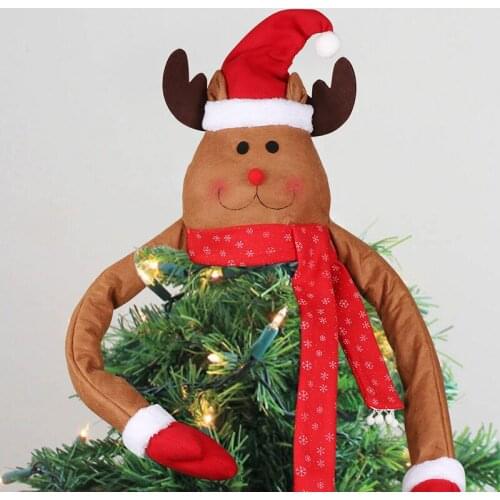 Christmas Tree Toppers Xmas Elk Tree Top Decoration Deer Doll Hat Set Christmas Tree Ornaments