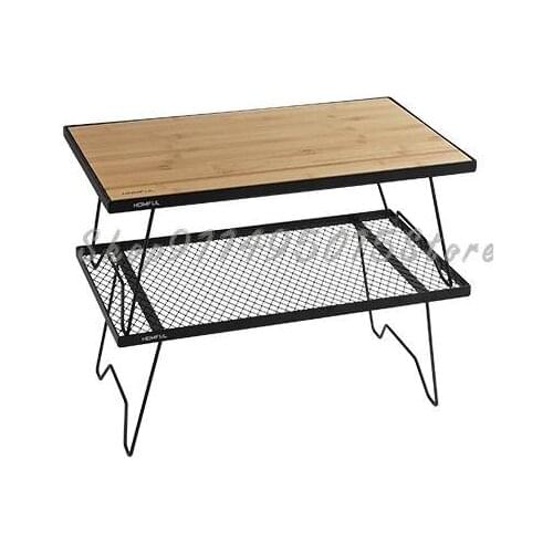 Outdoor Simple Folding Picnic Multi-layer Iron Shelf With Bamboo Board Table