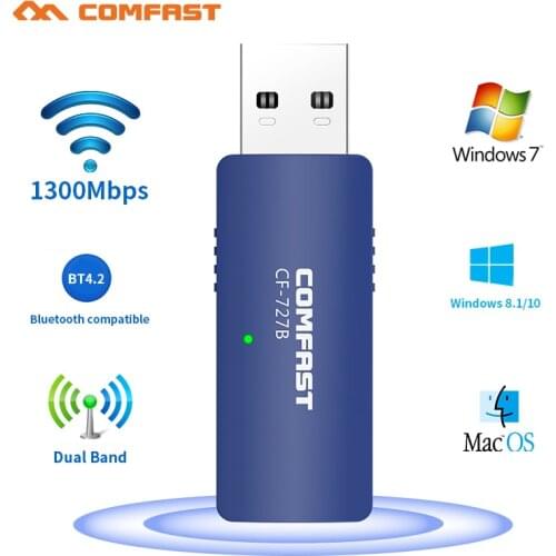 USB Wifi Adapter 1300Mbps Wi fi Adatper 5ghz Antenna USB Bluetooth Compatible 4.2 Ethernet PC Wi-fi for Computer Music Receiver