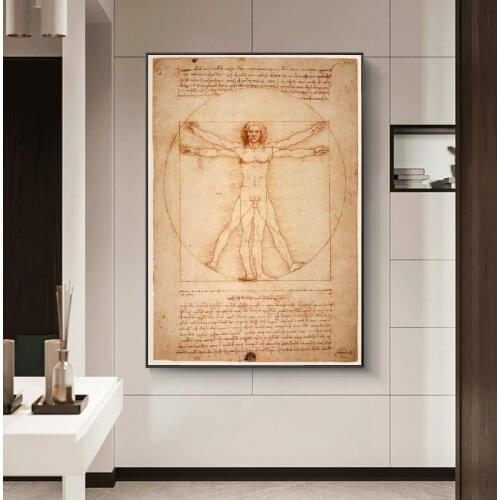 Vitruvian Man Famous Art Canvas Paintings By Leonardo da Vinci Classical Wall Art Posters And Prints Wall Art Pictures Cuadros