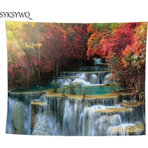 Waterfall tapestry forest wall hanging carpet bedroom decoration background live radio wall blanket