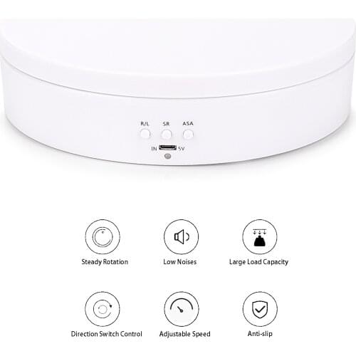 White Matte Motorized Rotating Display Stand Turntable 19.5CM/Bearing 5KG Battery/USB Use Photography Spinner for Jewelry Cake