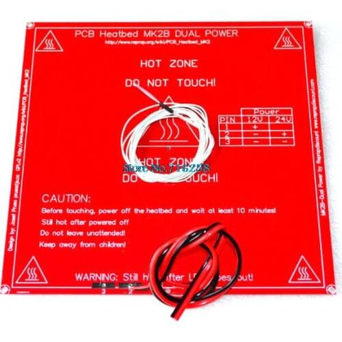 3D Printer Parts MK2B Heatbed + LED + Resistor + Cable + 100K ohm Thermistors PCB Heated