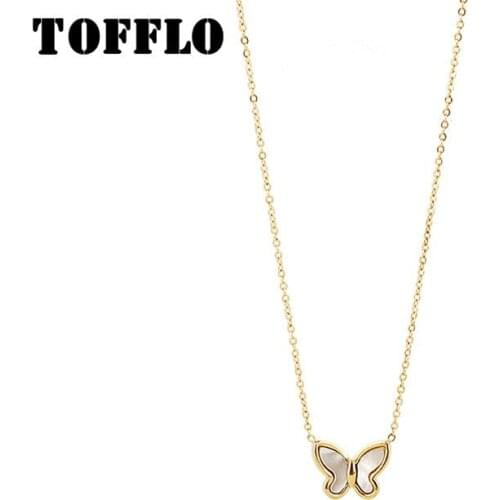 TOFFLO Stainless Steel Jewelry Shell Butterfly Necklace Simple And Elegant Womens Clavicle Chain Pendant Gift BSP519