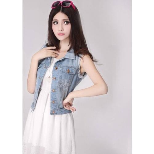 Womens Sleeveless Jackets 2021 Autumn Fashion Jeans Denim Woman Slim Cotton Solid Denim Vest Sleeveless Waistcoat Ladies Coats