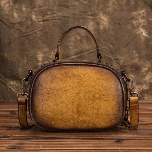Retro Solid Color Genuine Leather Women Small Tote Bag 2021 Winter New Simple Cowhide Handbag Leisure Shoulder Crossbody Bags