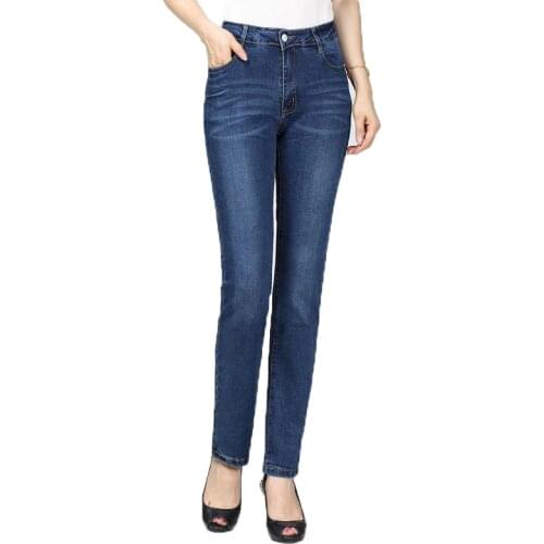 WAEOLSA Woman Casual Denim Pant Blue Jeans Staight Trouser Women Leisure Slim Fit Jeans Pantalones Mujer Zipper Fly Denim Pant