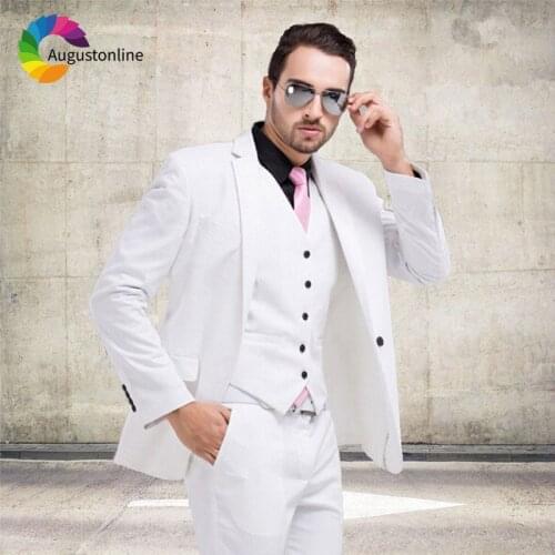 White Men Suits For Wedding Black Notched Lapel Groom Tuxedo Slim Fit Best Man Blazer Costume Homme Mariage Jacket+Pants+Vest