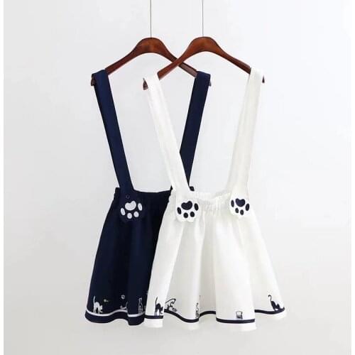 Female college style high waist slimming strap dress cute student dress summer skirt