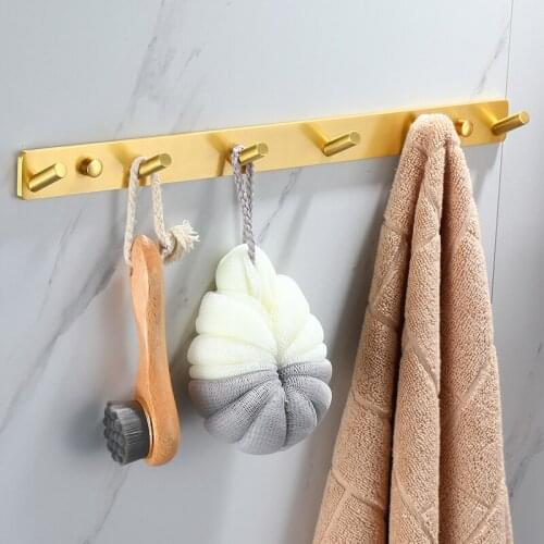 Nail or Nail Free Brush Gold Robe Hook Towel Hook Wall Mount Square Towel Robe Coat Hat Door Hanger