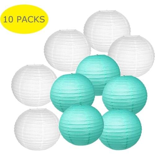 10 Pcs Per Set Paper Lantern Chinese Round White and Baby Tiffany blue lampion Wedding Babyshower Xmas Party Diy Hanging Decor