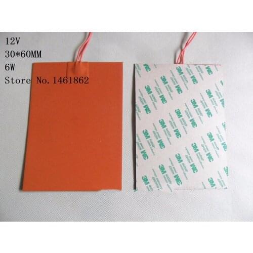 30x 60mm 6W 12V Silicone Heater mat Heating Element heating plate 3M high temperature resistant adhesive Electric heating pad