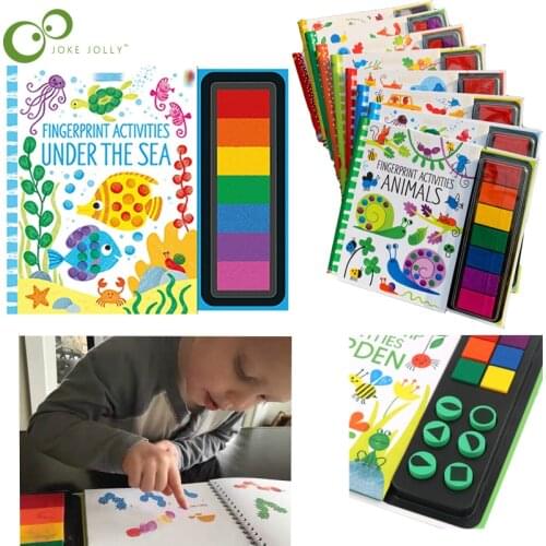 64 Pages English Childrens Creative Stamp Finger Painting Stamp Ring Game Book Early Education Painting Book Birthday Gift WYW