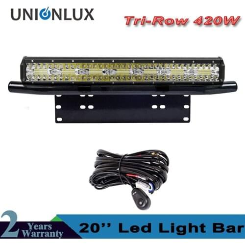 8D Triple Row Offroad LED Light Bar 20" 420W Combo Beam + Bull Bar License Plate Bracket For 4x4 4WD Trucks Car +Wire Kit