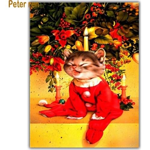 Diy Diamond painting cat cross stitch Home Decor animal 5d Square\Round diamond mosaic Full Diamond embroidery Red kitten candle