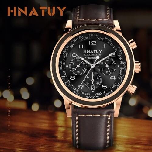 Hnatuy Mens Watch Fashion & Casual Chronograph Mens Watches Top Brand Luxury Wooden Quartz Clock Waterproof Big Dial Watch Men