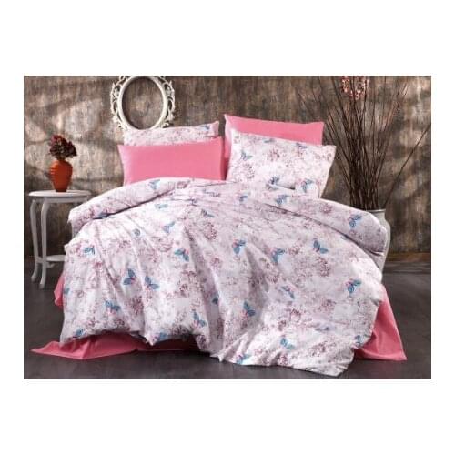 DowryWorld- Nare Gold Double Duvet Cover Set Pink %100 Cotton