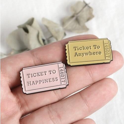 Ticket To Happiness Anywhere Enamel Pins Retro Movie Ticket Lapel pin Brooches for Women Denim Jackets Bages Accessories