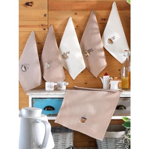 Coffee Time Design %100 Cotton Embroidered Bathroom Kitchen Hand Dry Towel Set 40x60 Cm 6 Pieces High Quality 2021