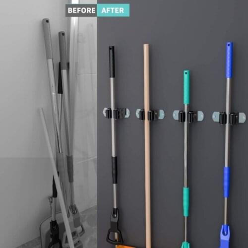 Broom Mop Holder Wall Mounted 4PCS Broom Holder Stainless Steel Wall Organizer Garage Tool Hanger Screw Mounted