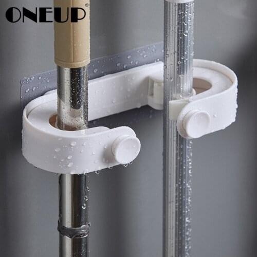 ONEUP Wall Mounted Mop Holder Multifunction Bathroom Organizer Holder With Hook Household Mop Rack Home Bathroom Accessories Set