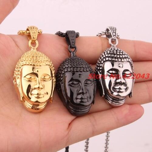 Newest Silver Gold Black color Buddha Head 316L Stainless Steel Buddhist Religious Pendants Choker Necklaces for Men Womens