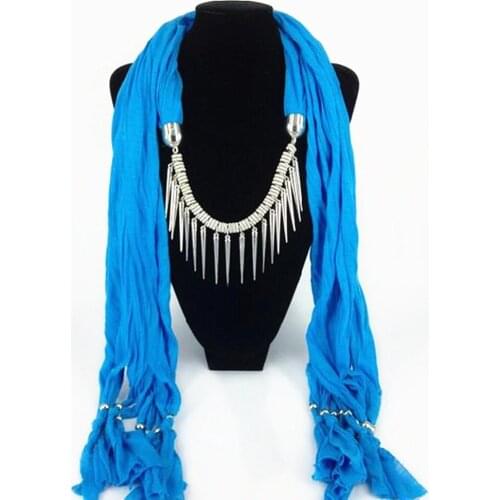 Autumn Winter Women Jersey Plain Scarf Chain Necklaces Scarves Ladies Jewerly Tassel Shawl Female Clothing Trendy Accessories