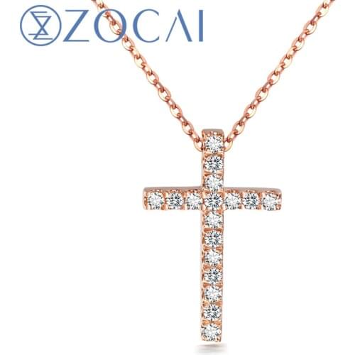 ZOCAI Cross Shape 0.22 CT Certified I-J/SI Diamond Pendant 18K Gold (Au750) +925 Sterling Chain As Gift JBD90003T