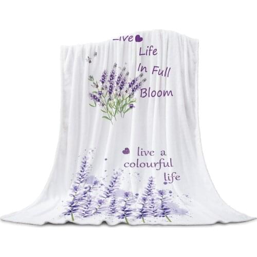 Watercolor Purple Flower Lavender White Home Textile Blanket Cover Fleece Blankets for Sofa Bed Throw Blanket for Kids Adults