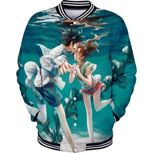 Leisure HIP HOP Animated film film Spirited Away 3D Casual Slim Baseball Jacket Long-sleeved Trend Casual Baseball uniform