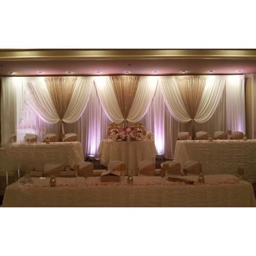 2020 lastest style luxury White color Wedding Backdrop with gold sequin Swag stage curtain marriage decoration