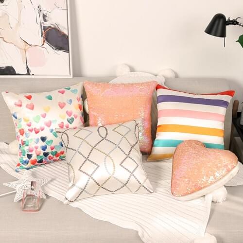 Nordic Minimalist Decoration heart shape Cushion Pink Sequins Pillow Geometric Sofa Throw Pillow For Creative girlfriends Gift