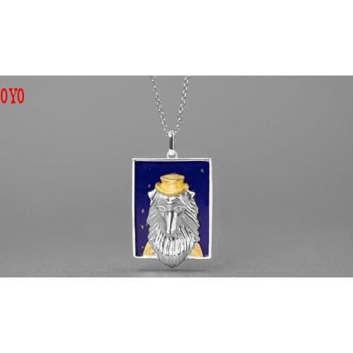 Vintage S925 Sterling Silver Inlaid Lapis Collie Dog Portrait Pendant