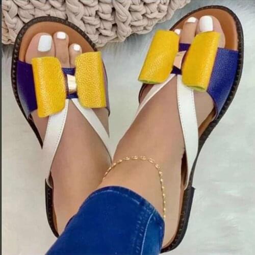 Women Sandals 2021 Sweet Summer Shoes Women Flats Sandals Slip on Chaussure Femme Soft Bottom Women Slippers Bow Beach Sandalias
