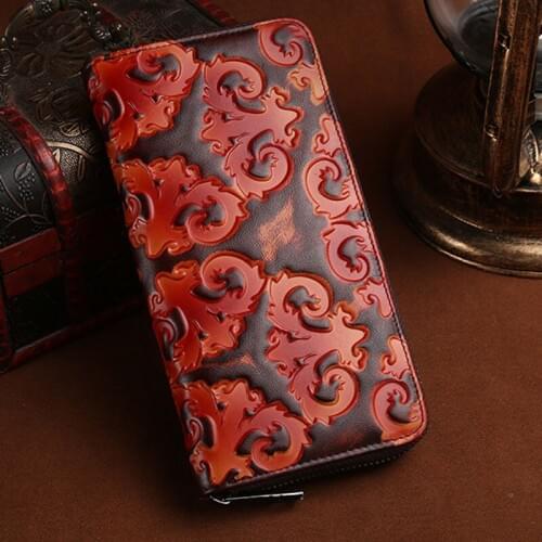 Brand Genuine Leather Women Long Wallet Cell Phone Purse Pouch Embossed Card Holder Money Bags Female Coin Pocket Clutch Bag