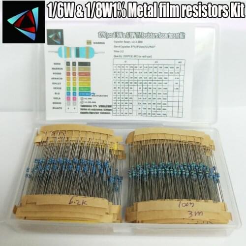 1/8W 0.25W 122valuesx10pcs=1220pcs 1R~4.3M 1% Metal Film Resistor Assorted Kit