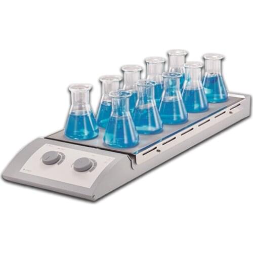 10-Channel Magnetic Stirrer Stainless Steel Plate With Silicone Film Speed 0-1100rpm Max Stirring 0.4LX10 Laboratory Stirrer