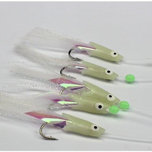 5PCS/Lot Luminous Soft Fishing Lure Rigs Fish Head String Hooks Soft Bait Artificial Worn Fake lure 4