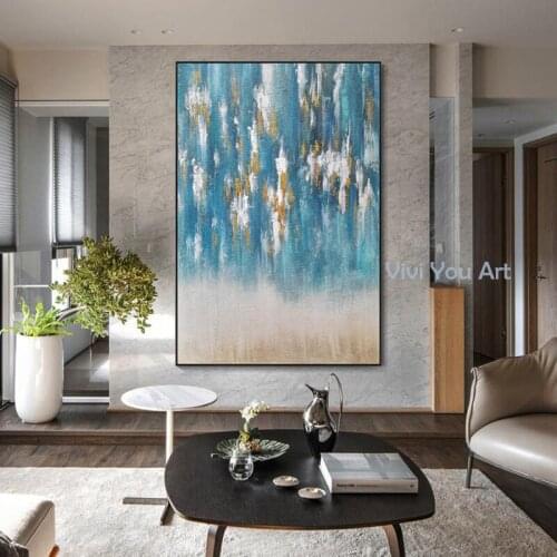 Abstract Blue Golden Paint Painting Modern Canvas Art Fashion Wall Pictures for Living Room Big Red Posters