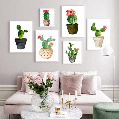Watercolor Plants Cactus Flower Poster Prints Minimalist Decoration Art Canvas Painting Wall Picture for Living Room Home Decor