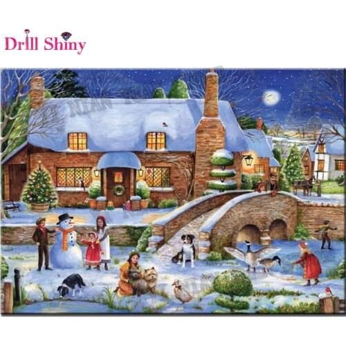 Drill shiny 5D Full bead diamond embroidery landscape winter snow house DIY diamond mosaic painting Patterns kits wall decor set
