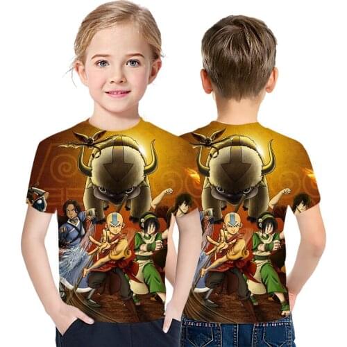 3D Animation Avatar The Last Airbender Digital Printing Casual Summer Wear Short Sleeve Round Neck Boys And Girls Breathable Top