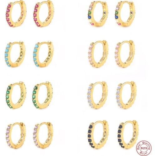 BOAKO 925 Sterling Silver Small 7mm Huggies Earrings For Women Fashion Luxury Rainbow Crystal Hoops Piercing Pendiente Jewelry