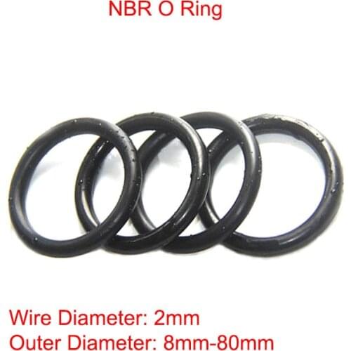30pcs Black NBR O Ring Seal Gaskets CS 2mm OD 8mm~80mm Nitrile Butadiene Rubber Spacers Oil Resistance Washers Ring Gasket
