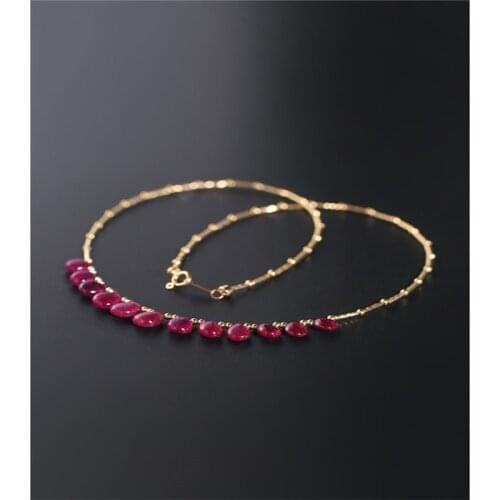 DAIMI Plain face water drop ruby necklace womens day genuine natural yellow 18K gold color treasure necklace custom