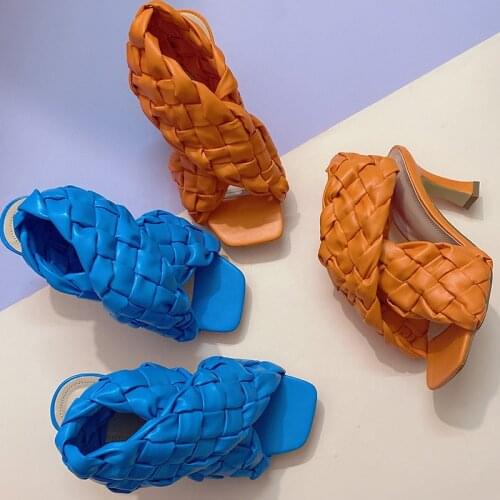 Designer Shoes Women High Heels Fashion Weave Sandals Heel Spring Summer Woman Pumps Leather Slingback Shoes Plus Size 35-42