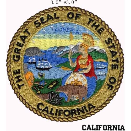 California State Seal 3"diameter embroidery patch for bear and texts/water/the mountain