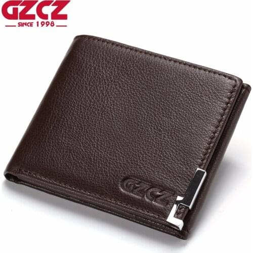 GZCZ Genuine Cow Leather Men Wallet Fashion Coin Pocket Luxury Brand Trifold Design Men Purse High Quality Male Card ID Holder