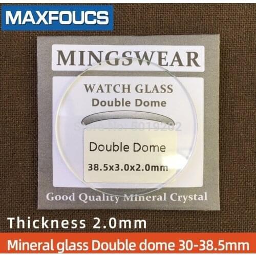 Table glass round smooth mineral glass Double dome thickness 2.0 mm, diameter of 30 mm ~ 38.5mm, 1 pieces